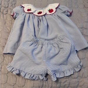 Blue Gingham Toddler Outfit with Embroidered Collar